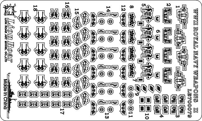 WW2 イギリス海軍艦艇用 武装セット 2 エッチング (ライオンロア 1/700 艦船用エッチングパーツ No.LE700079) 商品画像_1