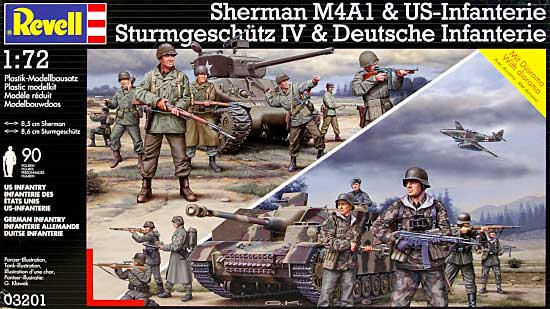 シャーマン M4A1 & アメリカ軍 歩兵 / 4号突撃砲 & ドイツ軍 歩兵 プラモデル (レベル 1/72　ミリタリー No.03201) 商品画像