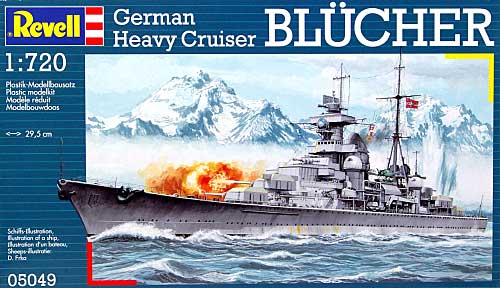 ドイツ海軍 重巡洋艦 ブルッヒャー プラモデル (レベル 1/720 艦船モデル No.05049) 商品画像