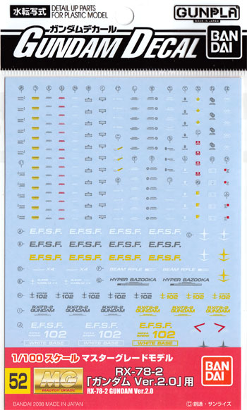 MG RX-78-2 ガンダム Ver.2.0 用 デカール (バンダイ ガンダムデカール No.052) 商品画像