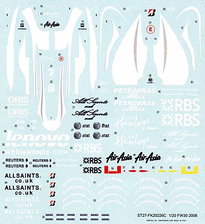 ウィリアムズ FW30 2008用 スペアデカール デカール (スタジオ27 F-1 オリジナルデカール No.SDF20226C) 商品画像
