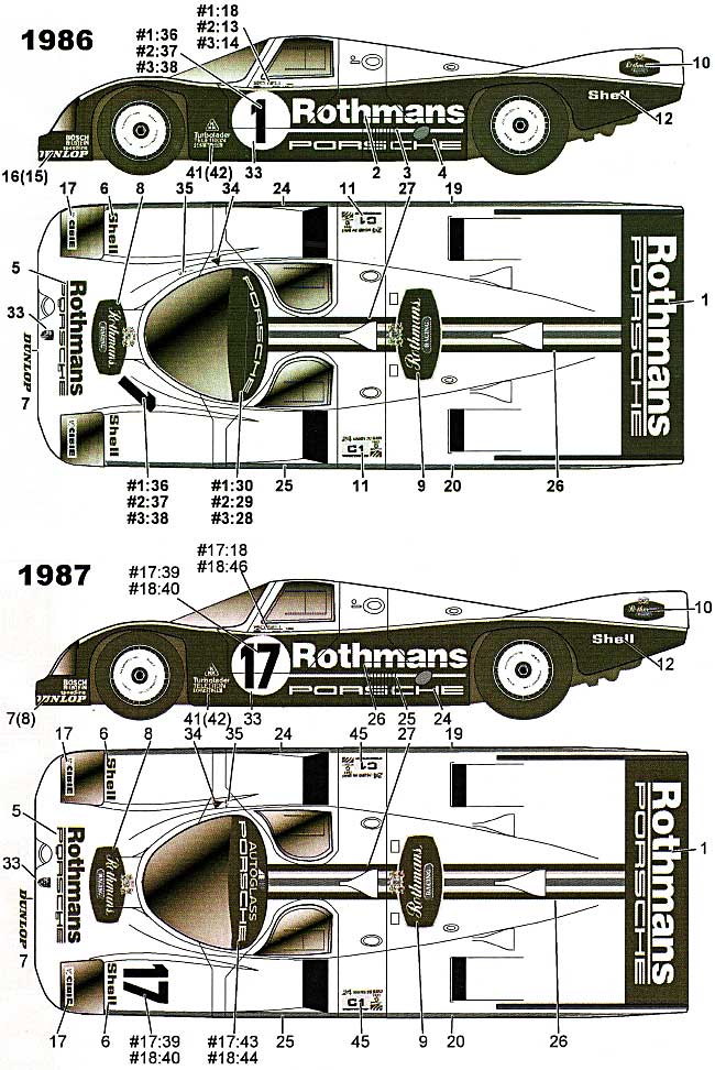 ポルシェ 962C ロスマンズ ル・マン 1986/87年用 デカール デカール (MZデカール ミニッツレーサー対応 オリジナルデカール No.MZ0005) 商品画像_1