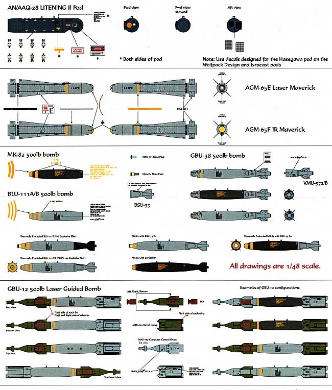 アメリカ海兵隊/海軍用エアクラフトウエポン　コーションデータ　パート1 デカール (オライオンモデルズ 1/48 デカール No.48005) 商品画像_1