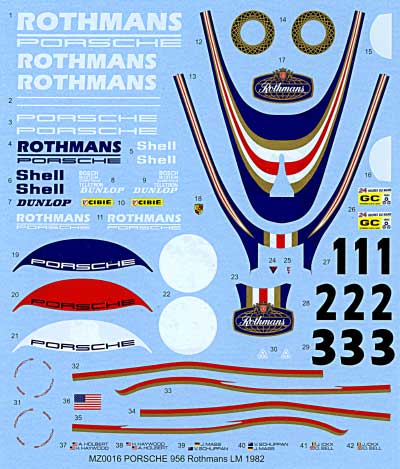 ポルシェ 956 Rothmans LM1982 デカール (MZデカール ミニッツレーサー対応 オリジナルデカール No.MZ0016) 商品画像