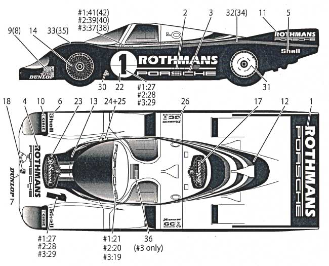 ポルシェ 956 Rothmans LM1982 デカール (MZデカール ミニッツレーサー対応 オリジナルデカール No.MZ0016) 商品画像_1