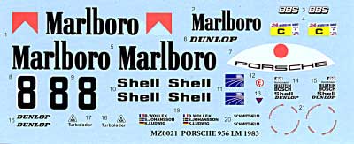 ポルシェ 956 Marlboro LM1983 デカール (MZデカール ミニッツレーサー対応 オリジナルデカール No.MZ0021) 商品画像