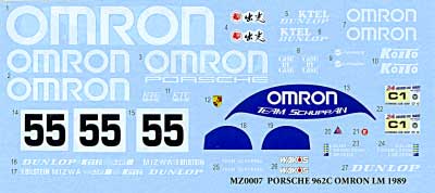 ポルシェ 962C OMRON LM1989 デカール (MZデカール ミニッツレーサー対応 オリジナルデカール No.MZ0022) 商品画像