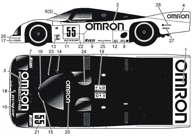 ポルシェ 962C OMRON LM1989 デカール (MZデカール ミニッツレーサー対応 オリジナルデカール No.MZ0022) 商品画像_1