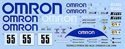 ポルシェ 962C OMRON LM 1990 デカール (MZデカール ミニッツレーサー対応 オリジナルデカール No.MZ0023) 商品画像