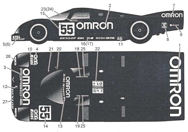 ポルシェ 962C OMRON LM 1990 デカール (MZデカール ミニッツレーサー対応 オリジナルデカール No.MZ0023) 商品画像_1