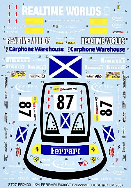 フェラーリ F430GT スクーデリア エコッセ #87 ル･マン 2007 スペアデカール デカール (スタジオ27 ツーリングカー/GTカー オリジナルデカール No.SDFR2430) 商品画像