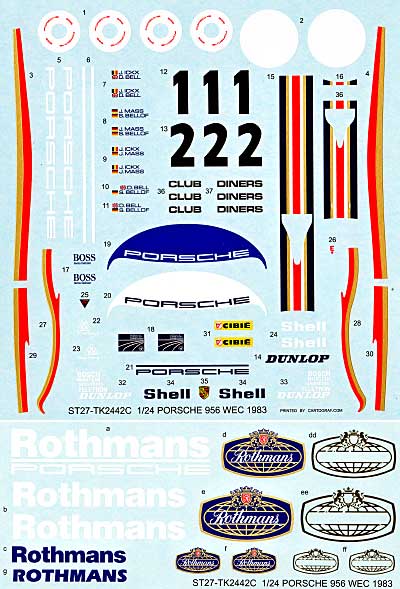 ポルシェ 956B ワークス WEC 1983 スペアデカール デカール (スタジオ27 ツーリングカー/GTカー オリジナルデカール No.SDT-2442R) 商品画像