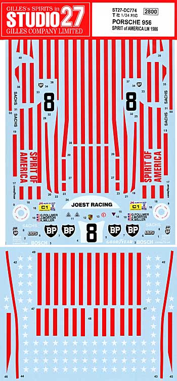 ポルシェ 956 スピリット・オブ・アメリカ ル・マン 1986 デカール (スタジオ27 ツーリングカー/GTカー オリジナルデカール No.DC774) 商品画像