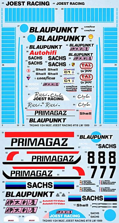 ポルシェ 962C JOEST ル・マン 1989 スペアデカール デカール (スタジオ27 ツーリングカー/GTカー オリジナルデカール No.SDT-2445) 商品画像