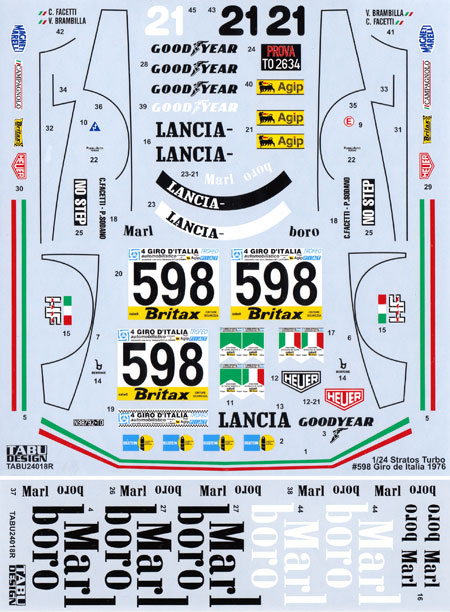 ランチア ストラトス ターボ #598 ジロ・デ・イタリア 1976年 デカール デカール (タブデザイン 1/24 デカール No.TABU-24018R) 商品画像