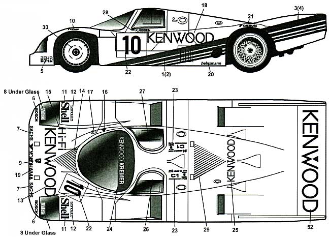 ポルシェ 962C KENWOOD ル・マン 1987年用 デカール デカール (MZデカール ミニッツレーサー対応 オリジナルデカール No.MZ0028) 商品画像_1