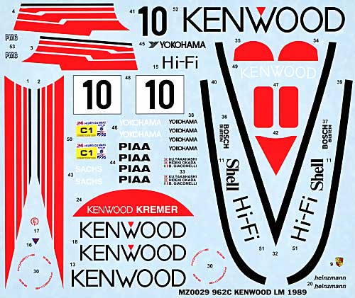 ポルシェ 962C KENWOOD ル・マン 1988年用 デカール デカール (MZデカール ミニッツレーサー対応 オリジナルデカール No.MZ0029) 商品画像