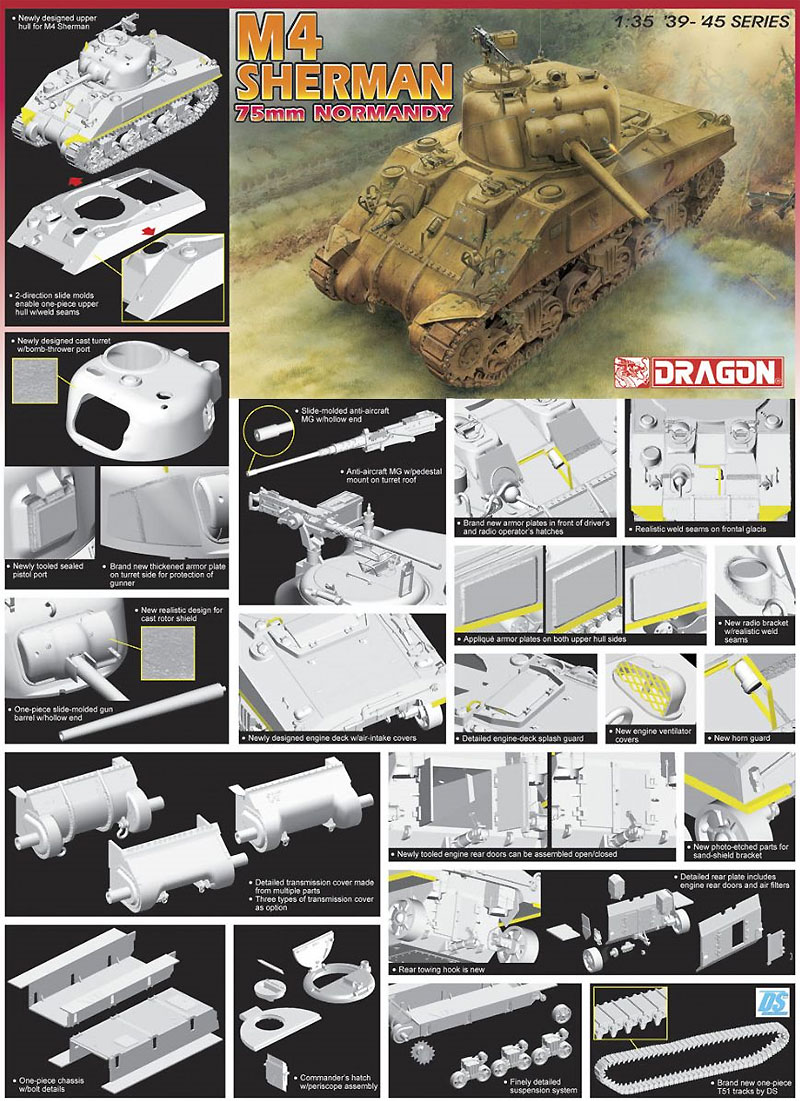 M4 シャーマン 中戦車 75mm砲搭載型 ノルマンディ上陸作戦 プラモデル (ドラゴン 1/35 39-45 Series No.6511) 商品画像_2