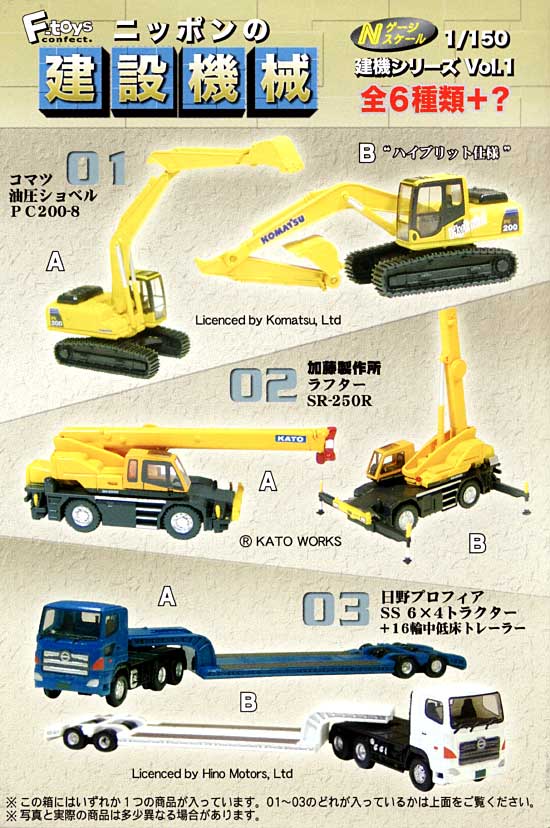 ニッポンの建設機械 Vol.1 (1BOX) 完成品 (エフトイズ・コンフェクト 1/150 建機シリーズ No.001B) 商品画像_1