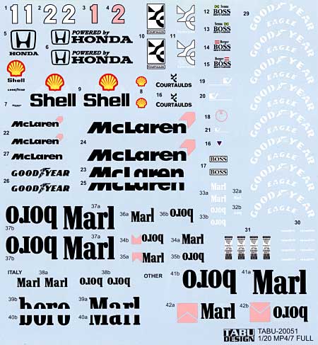 マクラーレン MP4/7 フルスポンサーデカール デカール (タブデザイン 1/20 デカール No.旧TABU-20051) 商品画像