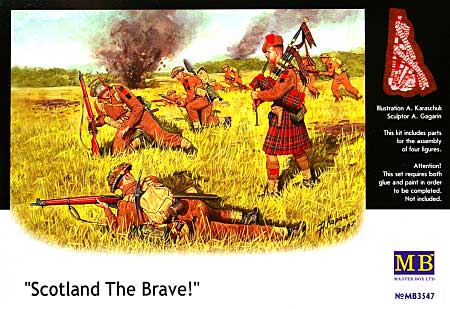イギリス 歩兵4体 スコットランド兵 ほふく前進 バグパイプ付 (Scotland The Brave！) プラモデル (マスターボックス 1/35 ミリタリーミニチュア No.MB3547) 商品画像