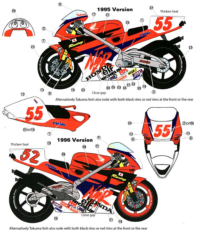 ホンダ NSR500 HRC 1995 & 1996 青木琢磨 #55 & #52 デカール (スタジオ27 バイク オリジナルデカール No.DC803) 商品画像_1