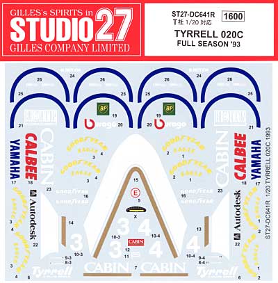 ティレル 020C フルシーズン 1993 デカール (スタジオ27 F-1 オリジナルデカール No.DC641R) 商品画像