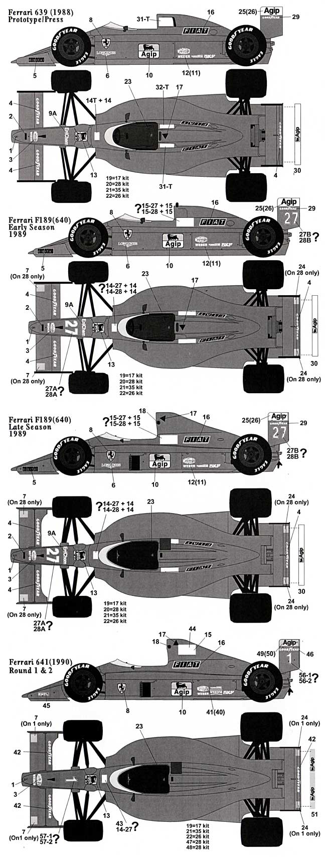 フェラーリ F639(F1 87/88C) 641(F1 89)対応 フルスポンサーデカール デカール (タブデザイン 1/20 デカール No.TABU-20056) 商品画像_1