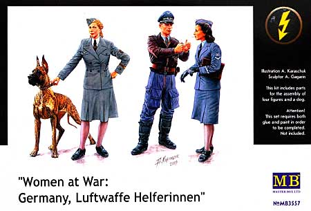 ドイツ 空軍女子補助員 2体 ＋ 戦闘機搭乗員 ＋ 将校 & 大型犬 (Germany,Luuftwaffe Helferinnen) プラモデル (マスターボックス 1/35 ミリタリーミニチュア No.MB3557) 商品画像