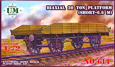 ロシア 2軸 20t フラットカー (ショート 6.6m) プラモデル (ユニモデル 1/72 AFVキット No.614) 商品画像