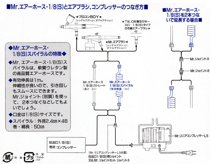 Mr.エアーホース 1/8(S） スパイラル ホース (GSIクレオス エアブラシ アクセサリー No.PS247) 商品画像_1