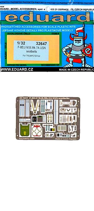 F-8E/J クルセーダー マーチンベーカー Mk.7A 用 アメリカ海軍 シートベルト エッチングパーツ (トランペッター対応) エッチング (エデュアルド 1/32 エアクラフト用 カラーエッチング シートベルト （32-×） No.32-647) 商品画像