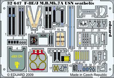 F-8E/J クルセーダー マーチンベーカー Mk.7A 用 アメリカ海軍 シートベルト エッチングパーツ (トランペッター対応) エッチング (エデュアルド 1/32 エアクラフト用 カラーエッチング シートベルト （32-×） No.32-647) 商品画像_1