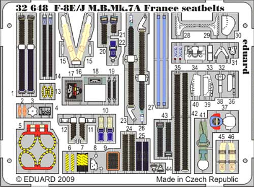 F-8E/J クルセーダー マーチンベーカー Mk.7A 用 フランス海軍 シートベルト エッチングパーツ (トランペッター対応) エッチング (エデュアルド 1/32 エアクラフト用 カラーエッチング シートベルト （32-×） No.32-648) 商品画像_1