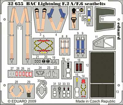 BAC ライトニング F.2A/F.6用 シートベルト エッチングパーツ (トランペッター対応) エッチング (エデュアルド 1/32 エアクラフト用 カラーエッチング シートベルト （32-×） No.32-655) 商品画像_1