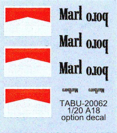 アロウズ A18 オプションデカール デカール (タブデザイン 1/20 オリジナルデカール No.TABU-20062) 商品画像