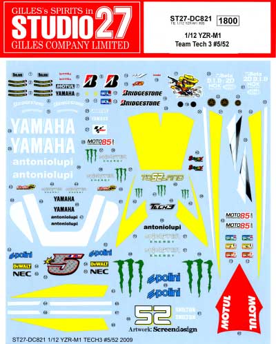 ヤマハ YZR-M1 2009 Team Tech #5/#52 デカール (スタジオ27 バイク オリジナルデカール No.DC821) 商品画像