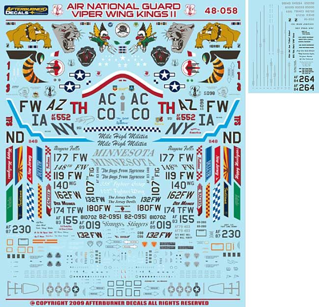 アメリカ州空軍 Ｆ-16 ファルコン バイパー・ウイング・キングス 2 デカール (アフターバーナー 1/48 エアモデル用 デカール No.AFB48-058) 商品画像_1