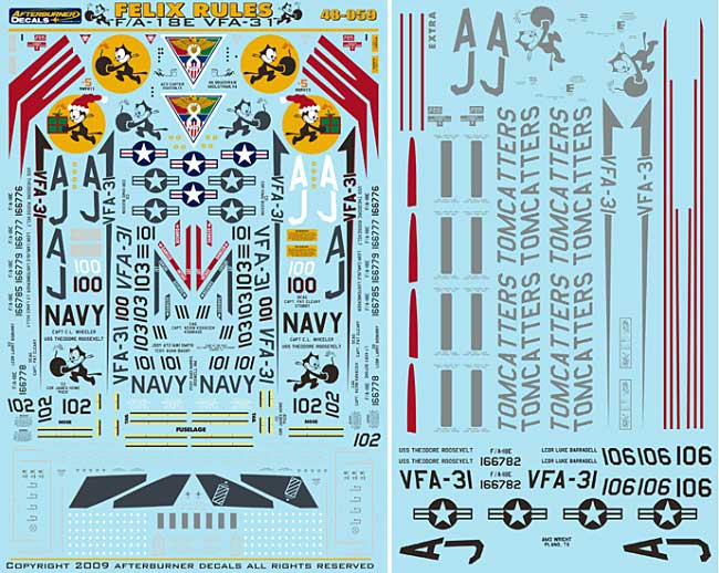 アメリカ海軍 F/A-18E ホーネット VFA-31 フィリックス・ルール！ デカール (アフターバーナー 1/48 エアモデル用 デカール No.AFB48-059) 商品画像_1