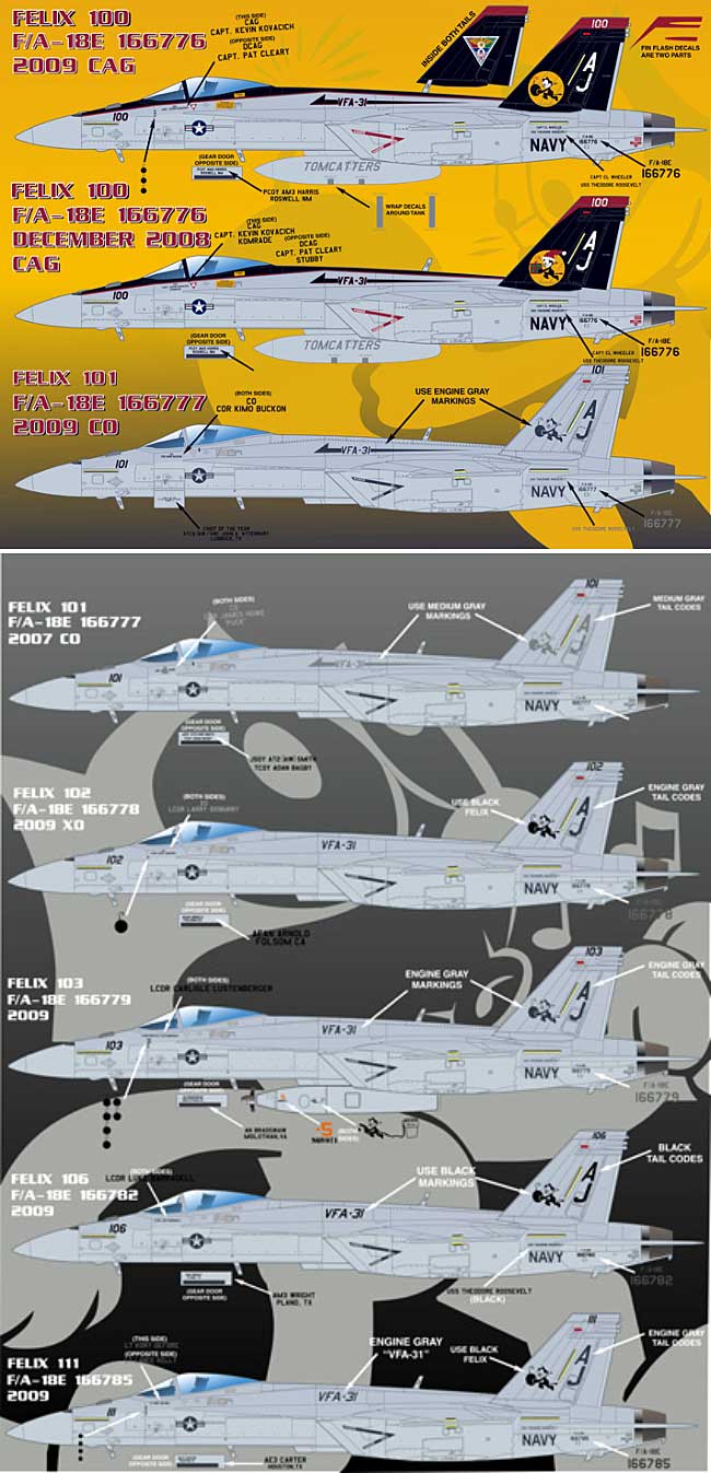 アメリカ海軍 F/A-18E ホーネット VFA-31 フィリックス・ルール！ デカール (アフターバーナー 1/48 エアモデル用 デカール No.AFB48-059) 商品画像_2