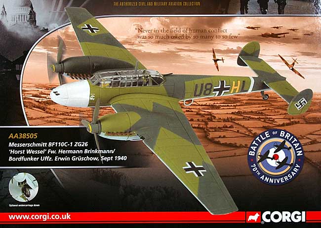 メッサーシュミット Bｆ110C-1 第26駆逐航空団 ホルスト・ヴェッセル (1940年9月) 完成品 (コーギー THE AVIATION ARCHIVE No.AA38505) 商品画像_1