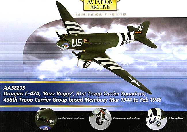 ダグラス C-47A スカイトレイン 第436兵員輸送群 第81兵員輸送飛行隊 バズ・ブギー (Membury基地 1944-1945年) 完成品 (コーギー THE AVIATION ARCHIVE No.AA38205) 商品画像_1