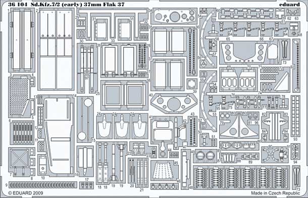 Sd.Kfz.7/2 8トン ハーフトラック 初期型 Flak37 37mm 対空砲搭載型用 エッチングパーツ (トランペッター対応) エッチング (エデュアルド 1/35 AFV用 エッチング （36-×・35-×） No.36-104) 商品画像_1