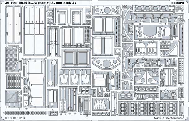 Sd.Kfz.7/2 8トン ハーフトラック 初期型 Flak37 37mm 対空砲搭載型用 エッチングパーツ (トランペッター対応) エッチング (エデュアルド 1/35 AFV用 エッチング （36-×・35-×） No.36-104) 商品画像_1