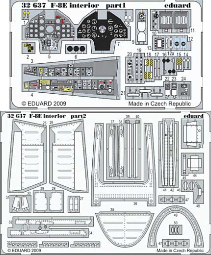 F-8E クルセーダー用 インテリア エッチングパーツ (接着剤付) (トランペッター対応) エッチング (エデュアルド 1/32 エアクラフト用 カラーエッチング 接着剤付 （32-×） No.32-637) 商品画像_1