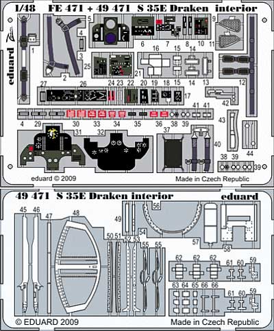 S35E ドラケン 写真偵察機用 インテリア エッチングパーツ (接着剤付) (ハセガワ対応) エッチング (エデュアルド 1/48 エアクラフト用 カラーエッチング 接着剤付 （49-×） No.49-471) 商品画像_1