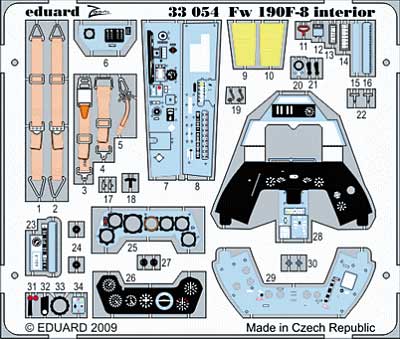 フォッケウルフ Fw190F-8用 インテリア エッチングパーツ (接着剤付) (ハセガワ対応) エッチング (エデュアルド 1/32 エアクラフト用 カラーエッチング ズーム （33-×） No.33-054) 商品画像_1