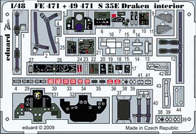 S-35E ドラケン 写真偵察機用 インテリア エッチングパーツ (接着剤付) (ハセガワ対応) エッチング (エデュアルド 1/48 エアクラフト カラーエッチング ズーム 接着剤付 （FE-×） No.FE-471) 商品画像_1