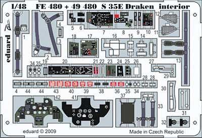 RF-35 ドラケン 写真偵察機用 インテリア エッチングパーツ (接着剤付) (ハセガワ対応) エッチング (エデュアルド 1/48 エアクラフト カラーエッチング ズーム 接着剤付 （FE-×） No.FE-480) 商品画像_1