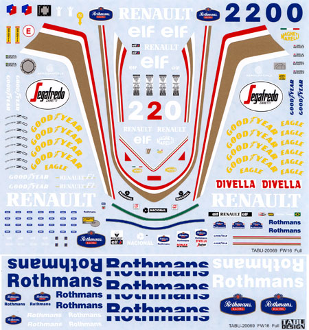 ウイリアムズ FW16 フルスポンサー デカール デカール (タブデザイン 1/20 デカール No.TABU-20069) 商品画像